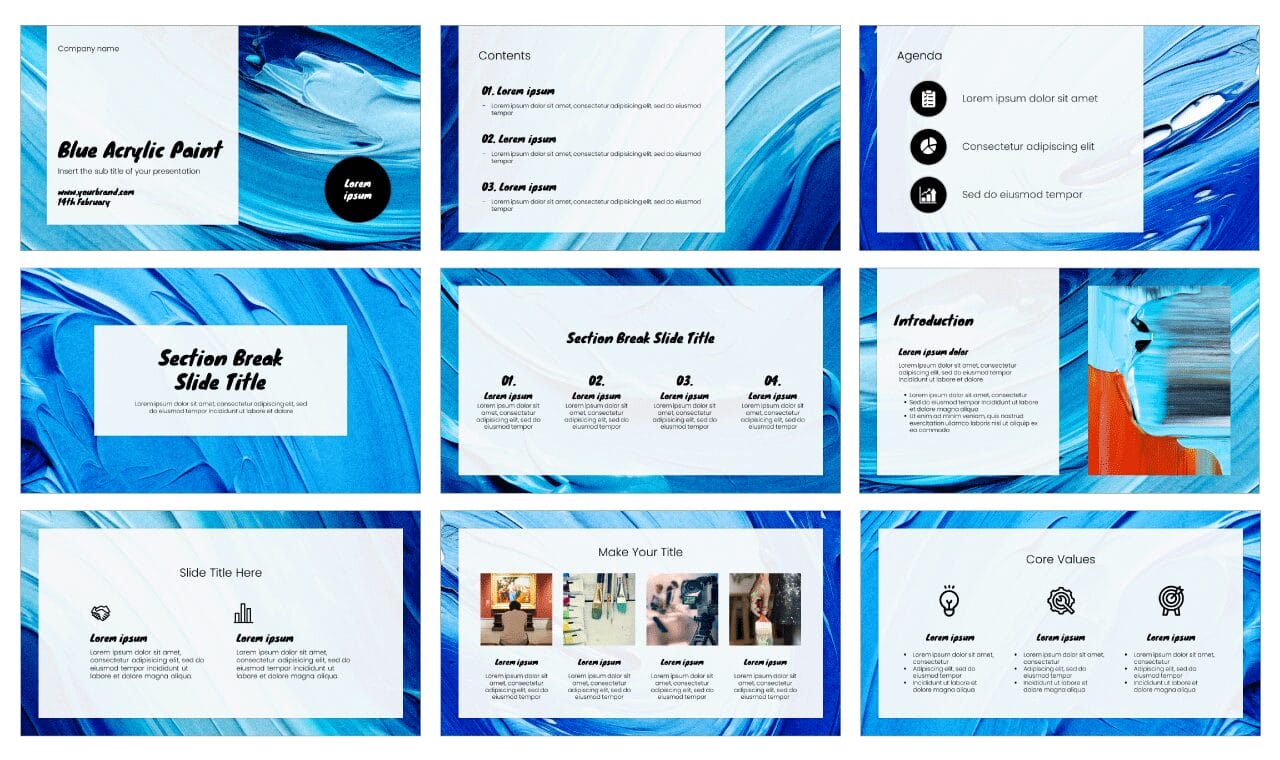 Blue Acrylic Paint Free Google Slides Theme PowerPoint Template