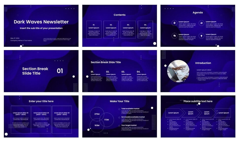 Dark Waves Newsletter Google Slides Theme PowerPoint Template