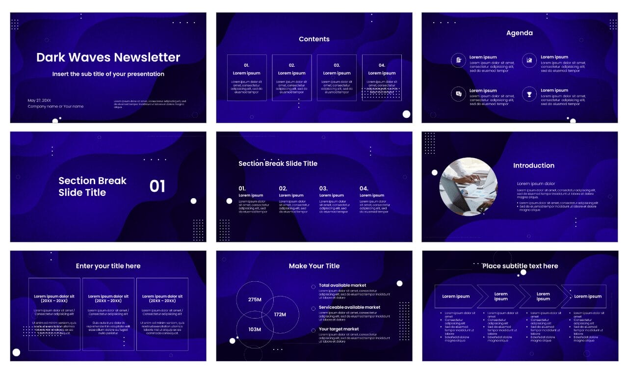 Dark Waves Newsletter Google Slides Themes PowerPoint Templates