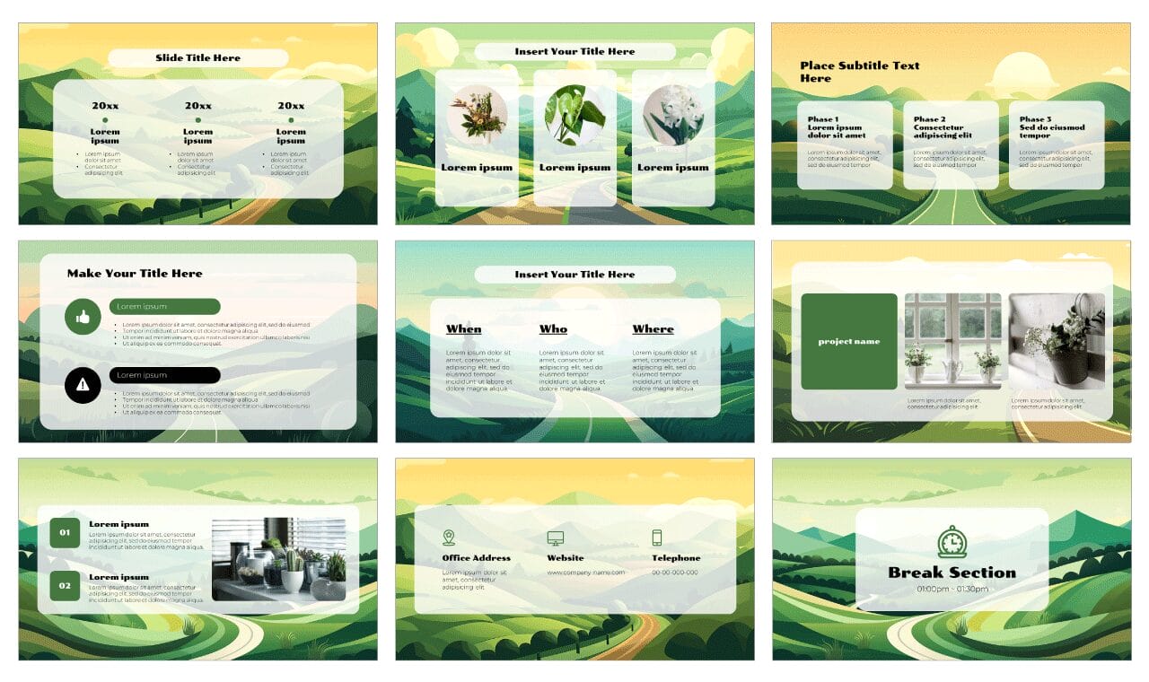 Green Rolling Hills Free Google Slides Theme PowerPoint Template