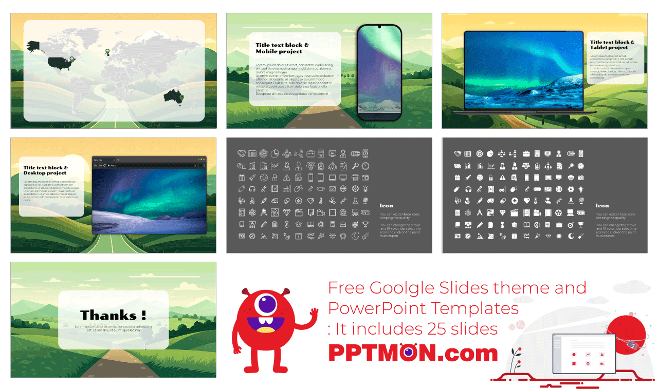 Green Rolling Hills Google Slides Theme PowerPoint Template