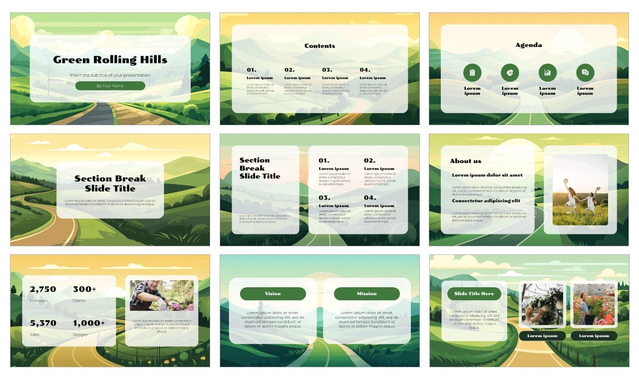 Green Rolling Hills Google Slides Themes PowerPoint Templates