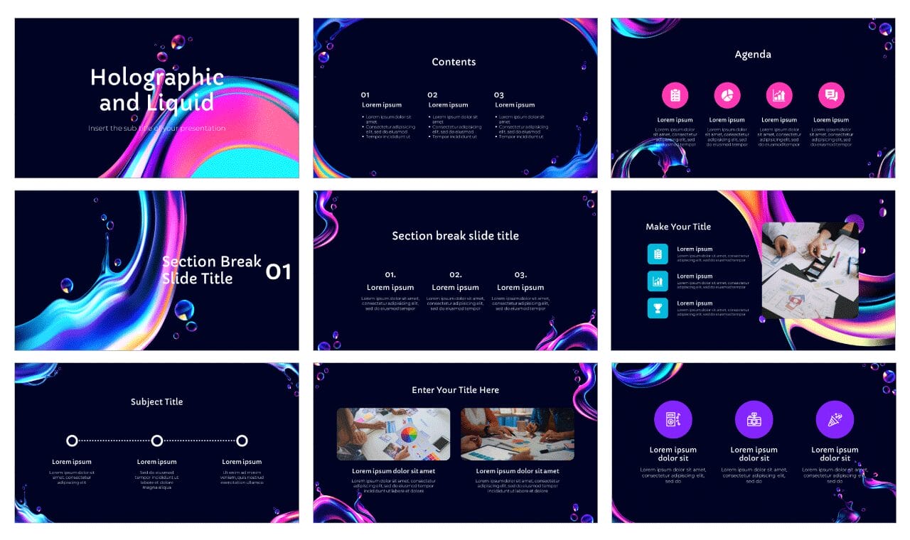 Holographic and Liquid Google Slides Themes PowerPoint Templates