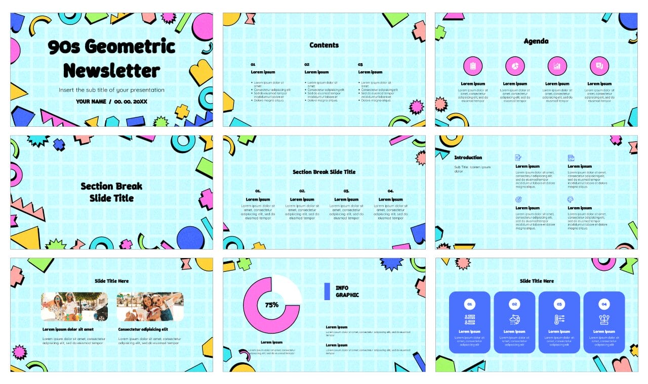 90s Geometric Newsletter Google Slides Themes PowerPoint Templates