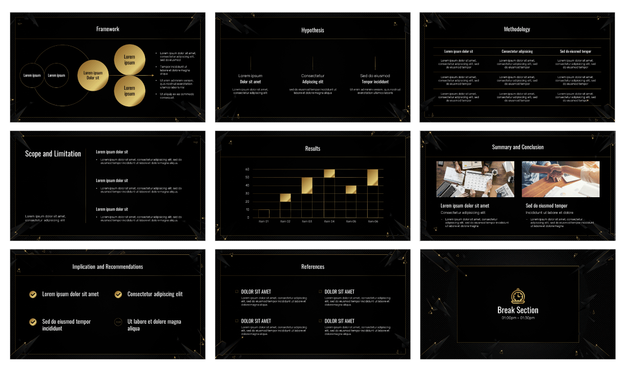 Deluxe Black Gold Google Slides Theme PowerPoint Template
