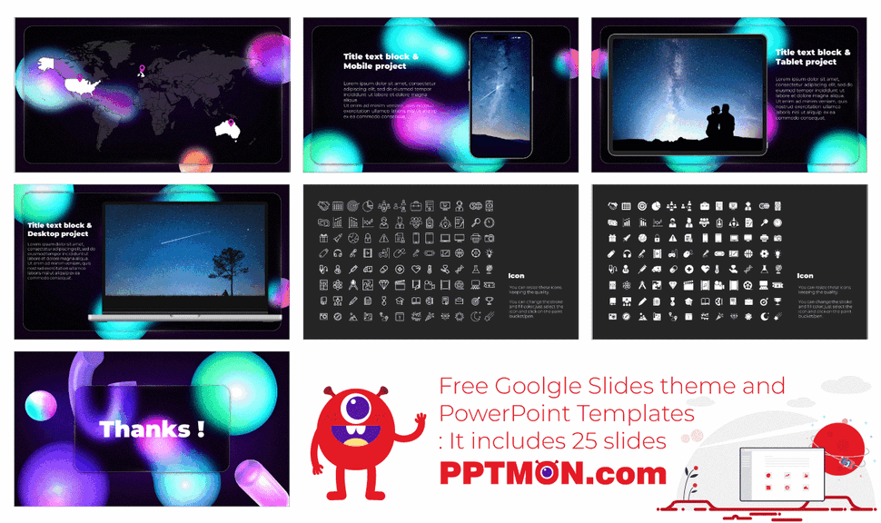 3D Neon Glassmorphism Google Slides PowerPoint Templates