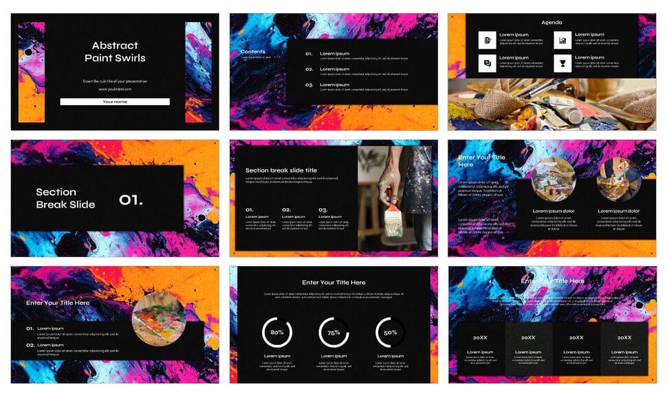 Abstract Paint Swirls Google Slides Themes PowerPoint Templates