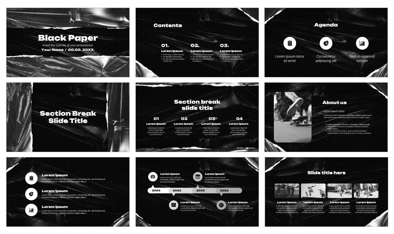 Black Paper Google Slides Themes PowerPoint Templates