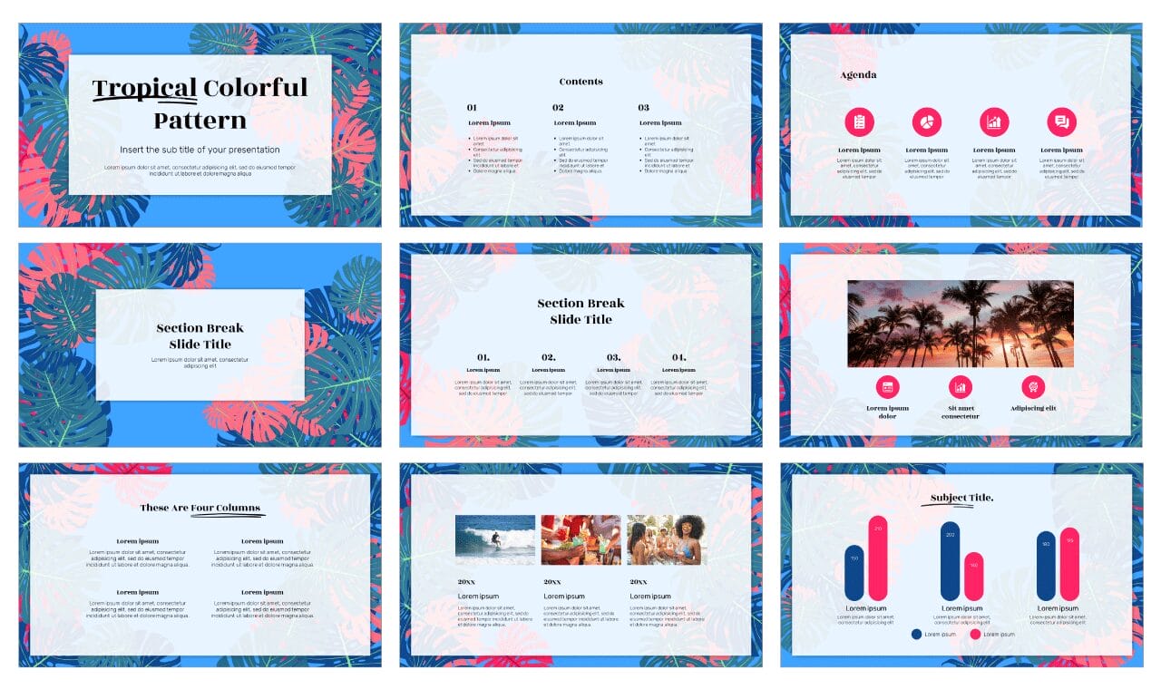 Tropical Colorful Pattern Google Slides Themes PowerPoint Templates