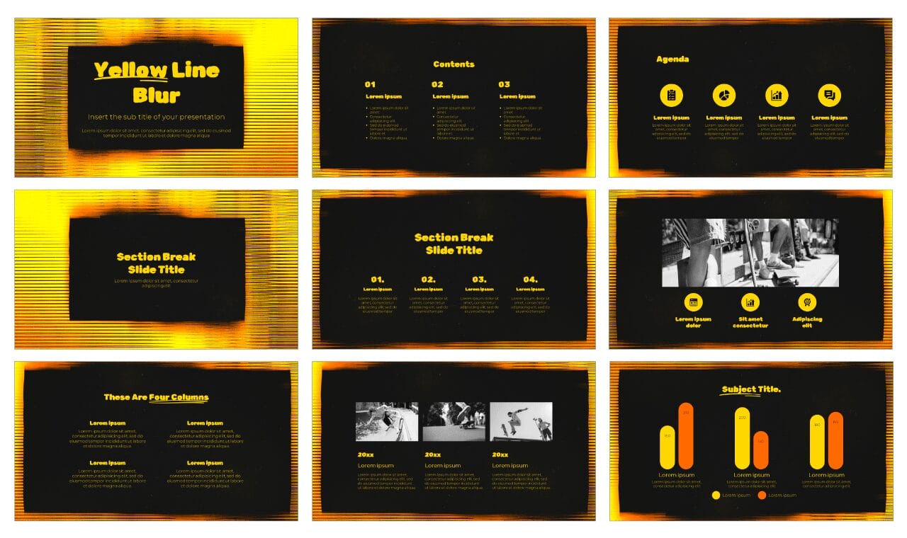 Yellow Line Blur Google Slides Themes PowerPoint Templates