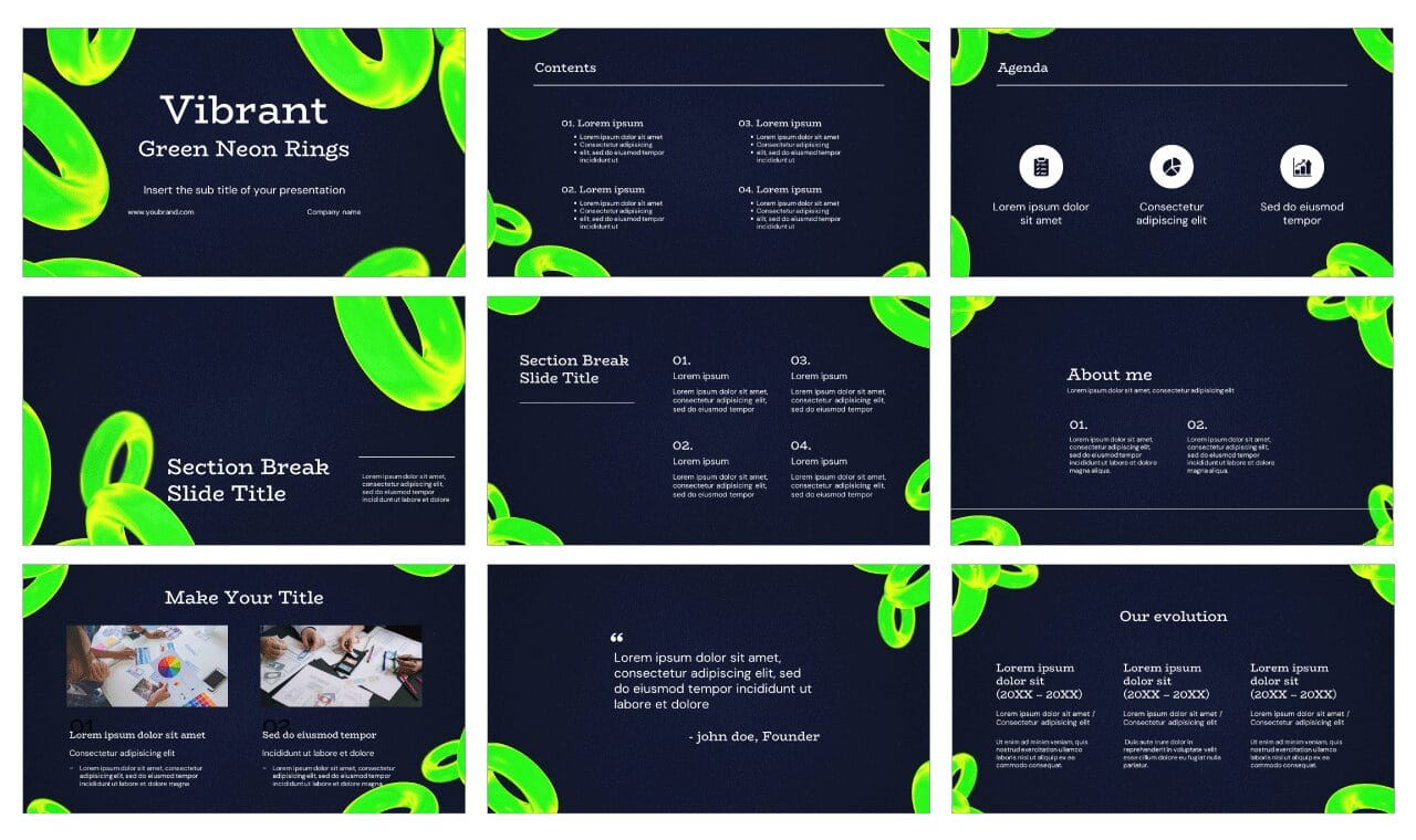 Vibrant Green Neon Rings Google Slides Themes PowerPoint Templates